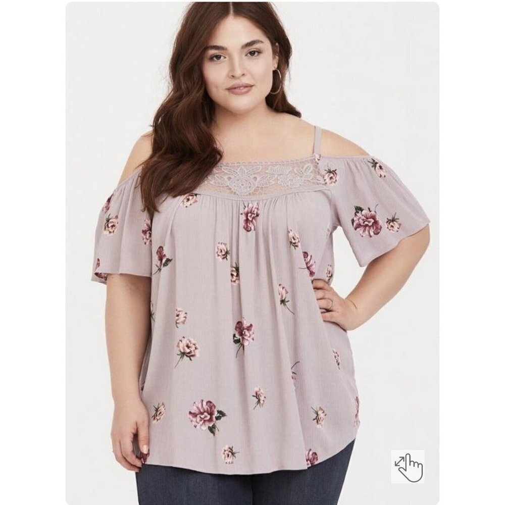 torrid Dusty Mauve Floral Cold-Shoulder Blouse